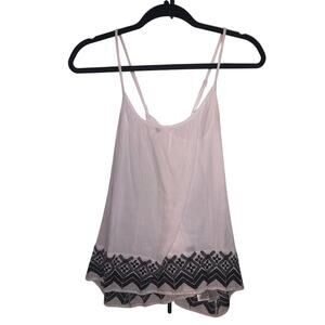 Old Navy Spaghetti Strap Top White w Black Embroidered Trim